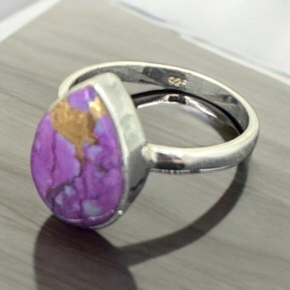 Pear Cut Purple Copper Turquoise Ring Solid 925 Sterling Silver US Size 6 - Picture 3 of 7